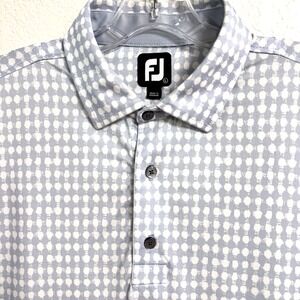 FootJoy Golf Polo Mens L BLUE Dotted Print Stretch‎ Performance Shirt Summer FJ